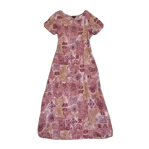 True Grit paisley Red Burgundy Chiffon Sheer Sheath Dress Sz S Short Sleeve USA - Picture 1 of 12